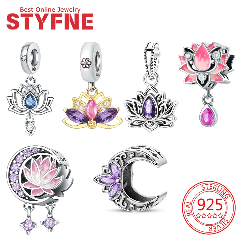 

925 Sterling Silver Charms Lotus flower Beads Fit Bracelet Necklace Accessories Bead Jewelry Making Fine Jewelry Gift