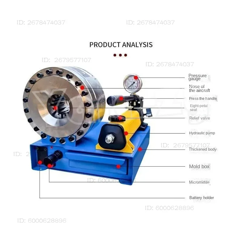 Manual Hydraulic Hose Crimper with 7 Sets of Dies, Handheld High Pressure Hose Crimping Tool, Portable Tube Shrinking Machine