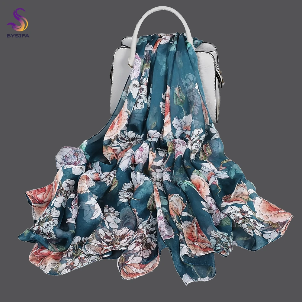 BYSIFA|Winter Pink Green Silk Scarf Shawl Bufanda Brand Chinese Peony Summer Beach Shawl Fall Winter Accessories Long Scarves