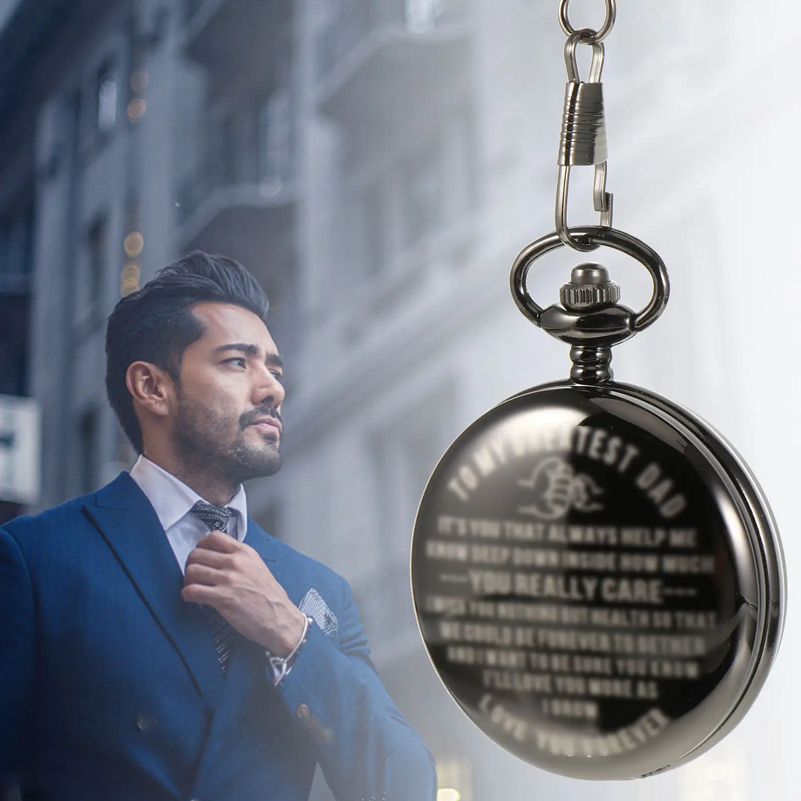 

Laser Engraved Hanging Pocket Watch Quartz Movement Exquisite Three Dimensional Design Father Grandfather Birthday Christmas
