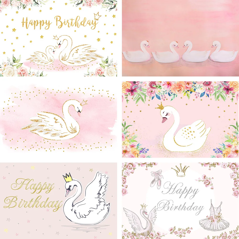 

Happy Birthday Party Backdrops Swan Princess Golden Dot Girl Decor Pink Photography Background Studio Photophone Photozone Props