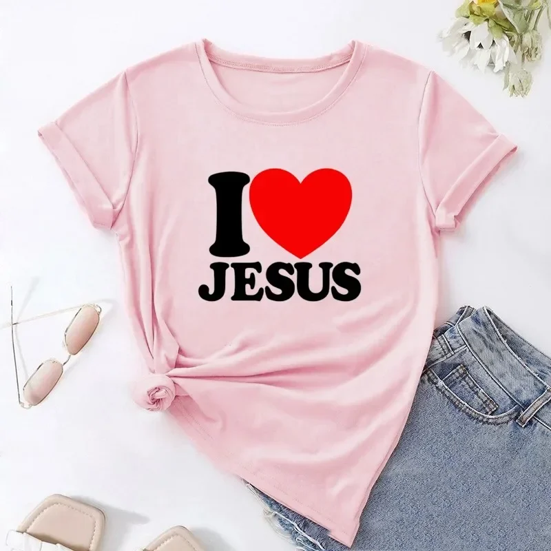 J'aime jésus femmes t-shirts col rond foi chrétienne église Bible T-Shirt à manches courtes T-Shirt haut graphique T-Shirt