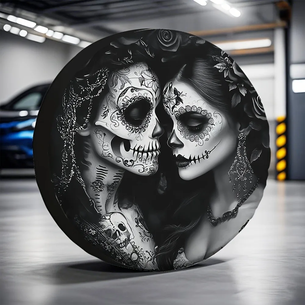

Sugar Skull Couple Tire Cover Waterproof Polyester Spare Wheel Protector for SUV Truck