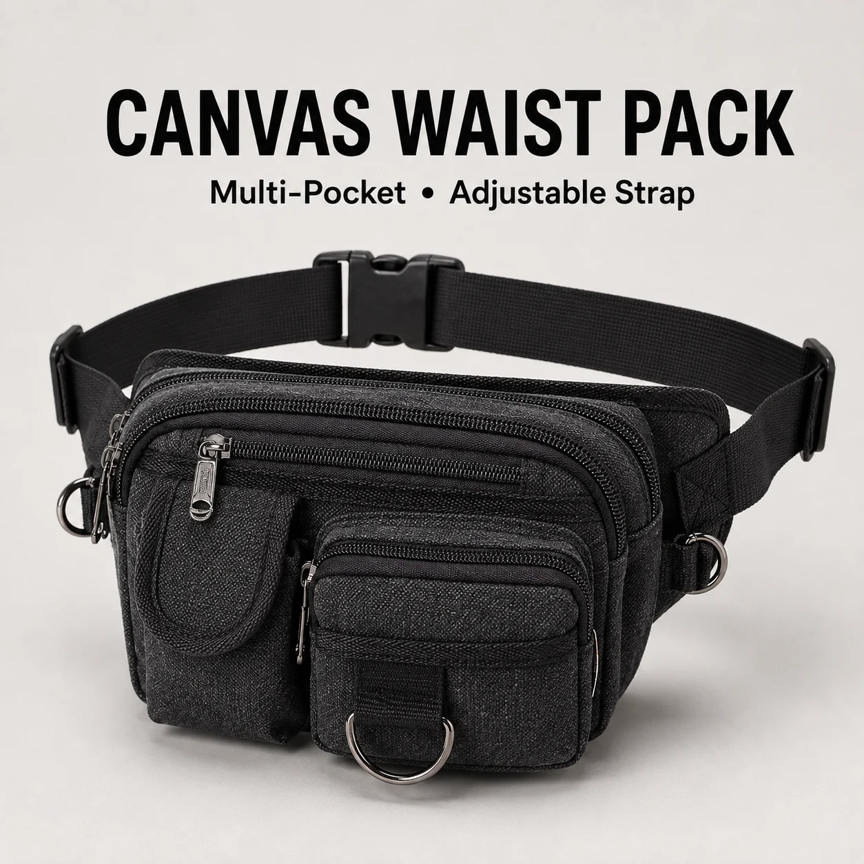 Men's Canvas Waist Pack, Multi Pocket Utility Fanny Pack with Adjustable Strap, Hip Bag for Travel Hiking Fishing
