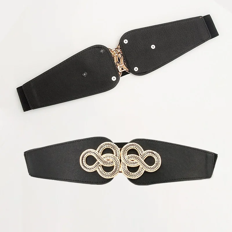 ZLY 2024 New Fashion Waist Band Women Adjustable Elastic Golden Decoration Buckle 68CM Luxury PU Leather Material Dress Style