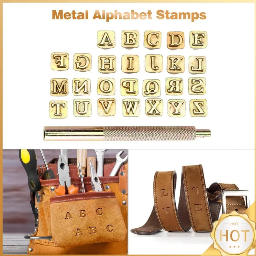 

26pcs Carbon Steel Stamps Reusable Leather Stamping Tool Capital Letter Stamping Kit for Stamping Metal Leather Wood