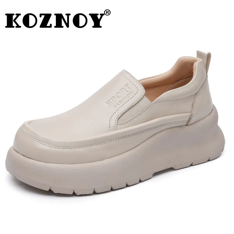 

Koznoy 5cm Cow Genuine Leather Comfy Luxury Shallow Moccasin Platform Wedge Flats Ethnic Woman Elegance Summer Ladies Shoes