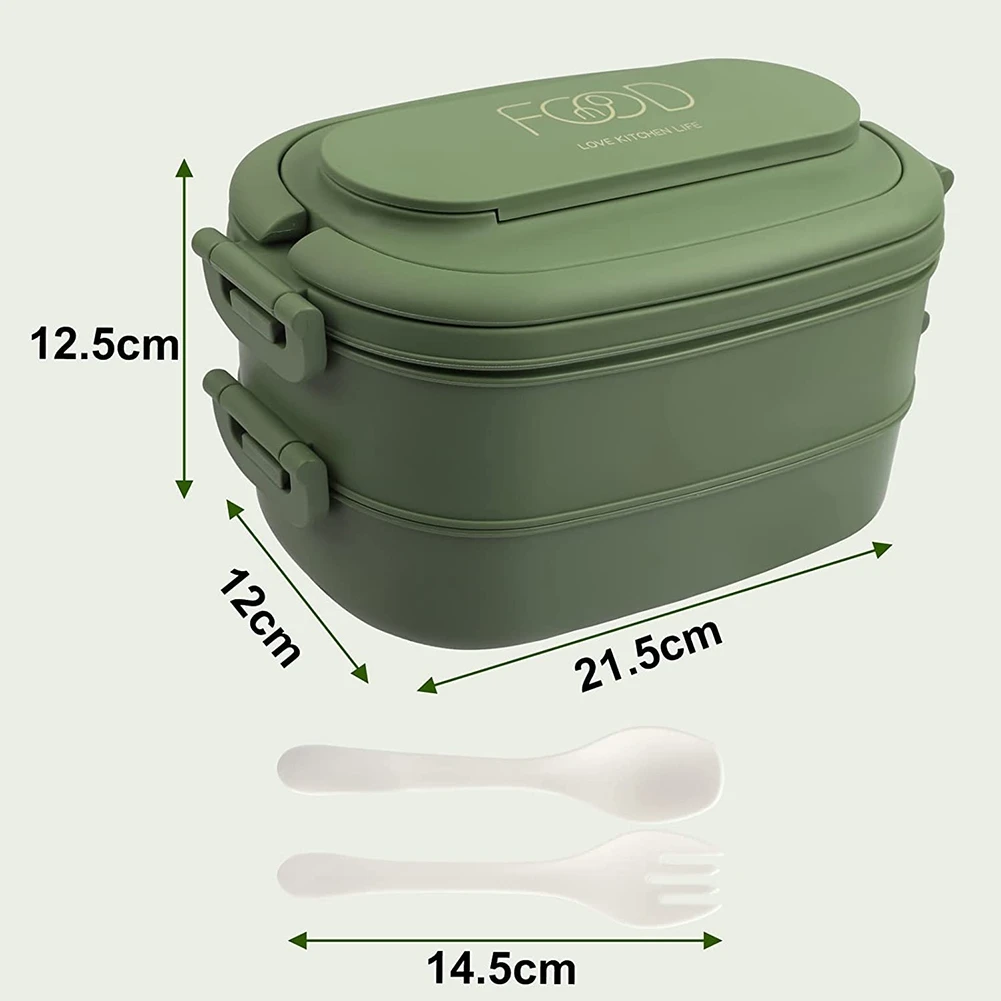 Lunch Box, Bento Box a tenuta stagna per bambini adulti, Set di posate Bento Box, per bambini uomo donna adulti scuole di lavoro verde