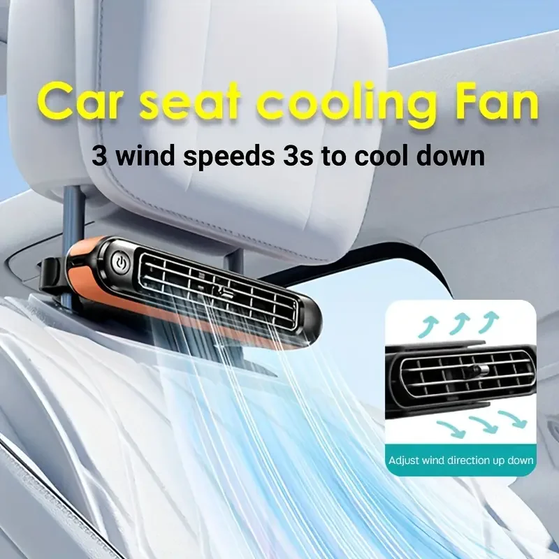 Car Front/Rear Seat Headrest Cooling Fan Electric 3-Speed Adjustable Wind Speed Mini Fan for All Cars Jeeps Vans Rvs Trucks