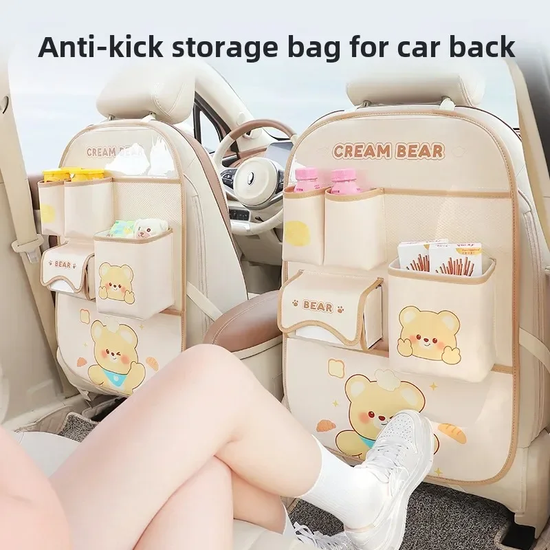

Car Seat Back Storage Bag Cartoon Car Hanging Anti-Kick Pad Multifunctional Storage Bag For Vehicle Rear Seat Equipment Accessor