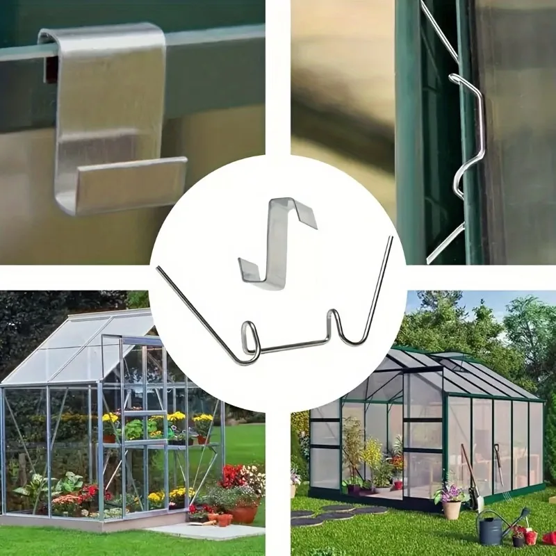 100 Clips pour Serre Forme W, Acier Galvanisé, Fixations Robustes pour Film Plastique, Jardin, Serre, Couvertures Plastiques et Remplacement de Panneaux de Verre, Argenté, Fixation Sûre et Durable