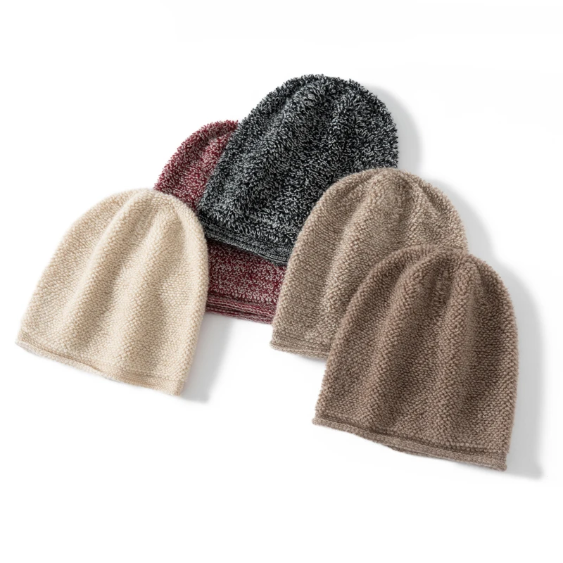 New Autumn Winter 100% Pure Cashmere Outdoor Cuffed Warm Hooded Hat Cozy Snug Fit Woolen Cap for Cold Weather