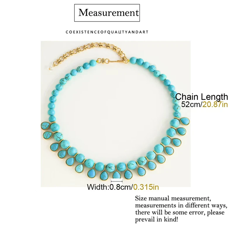 Vintage Turquoise Stone Water Droplet Bead Necklace Jewelry Luxury Water Drop Statement For Woman Quality Wedding Party 2025