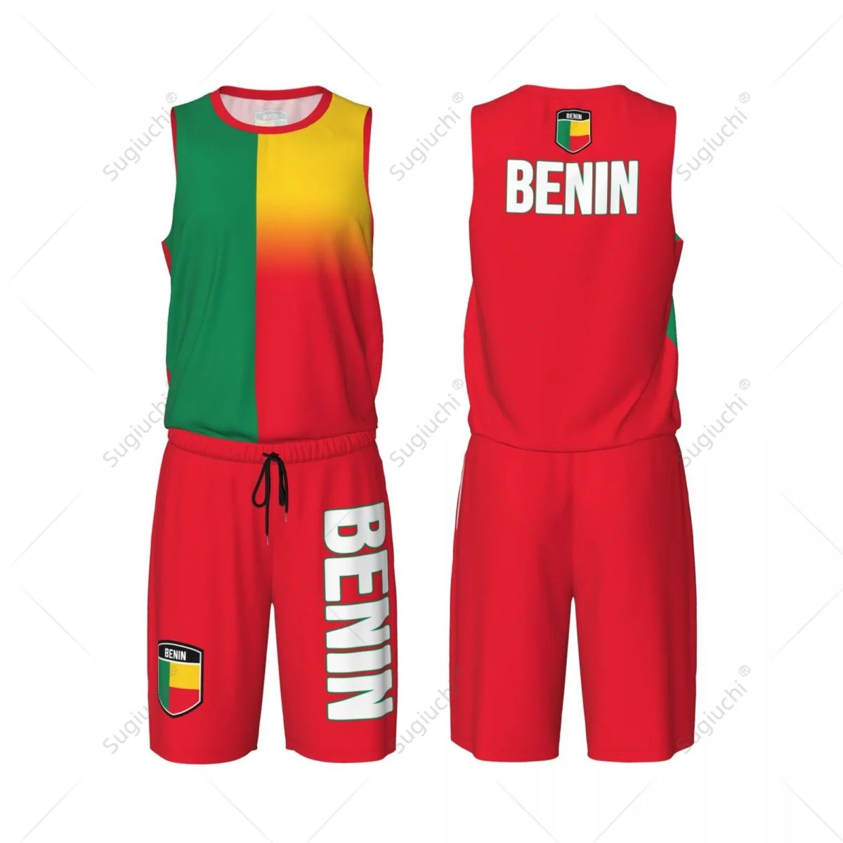 Men Benin Flag Basketball Jersey Set Mesh Shirt & Pants Sleeveless Exclusive Team-up Custom Name Nunber Unisex