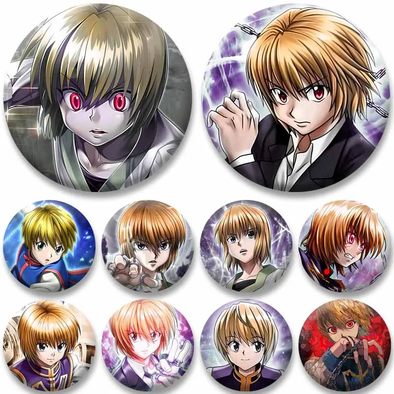 Anime Hunter X Hunter Pins dibujos animados Kurapika broche redondo insignia de Cosplay creativa en bolso chaqueta accesorios de joyería de moda regalos