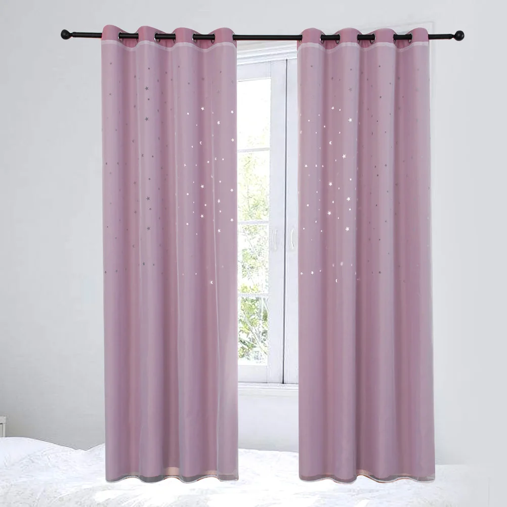 

1 pc High Light Blocking Blackout Curtains Thermal Insulated Polyester Curtain Silver Star Hollow Out Design For Bedroom Living