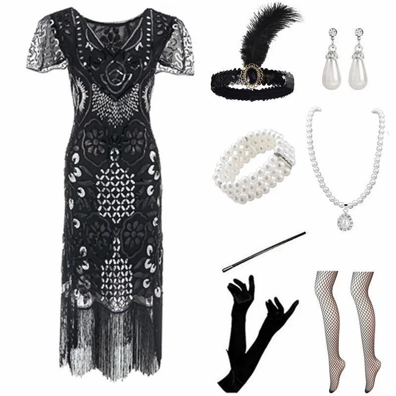 Rétro 920s Gatsby paillettes Dr gland robe de soirée Par ort jupe Cotail Dr ort Sve autre matériau 00%