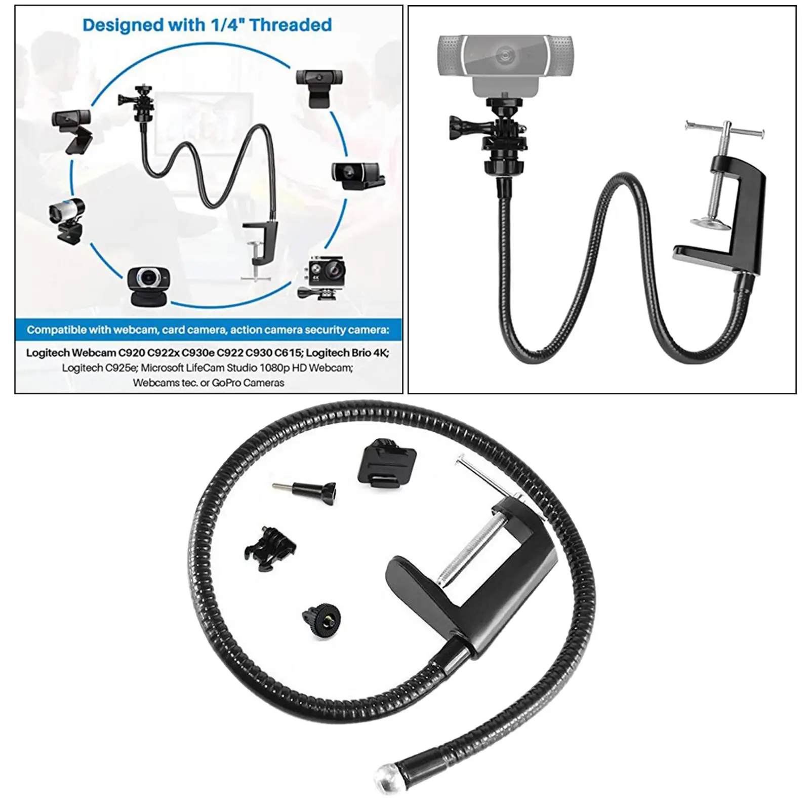 حامل كاميرا ويب قابل للتعديل، حامل كاميرا معقوفة، أنبوب 66 سم