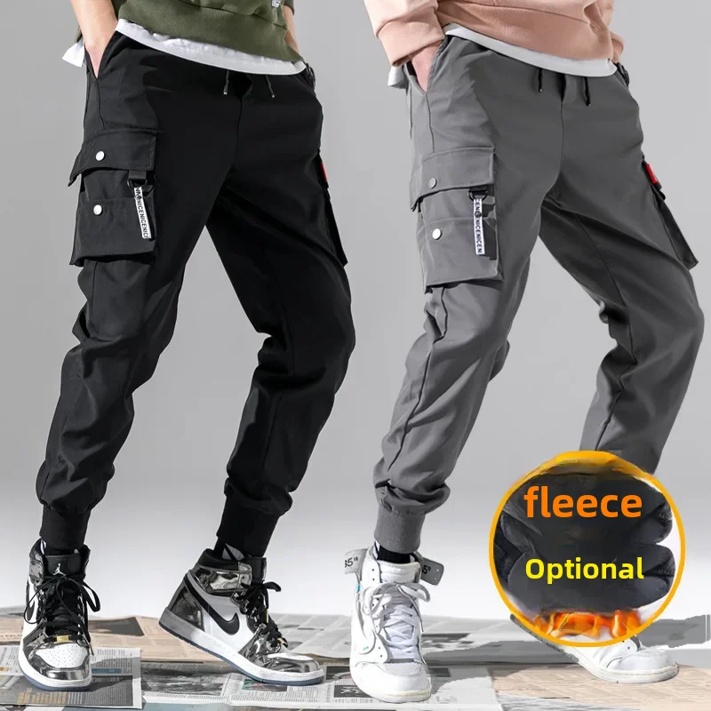 2019 Autumn Winter Casual Men's Pants Fleece-lined Workwear Sweatpants Trendy Cargo Pants Loose Footed Male