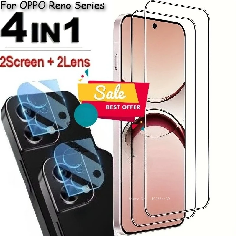 

Защитные пленки 4 в 1 с полным покрытием для Oppo A6 Max, закаленное стекло для Oppo Reno 10 11 12 13 14 с 2 пленкой для объектива камеры