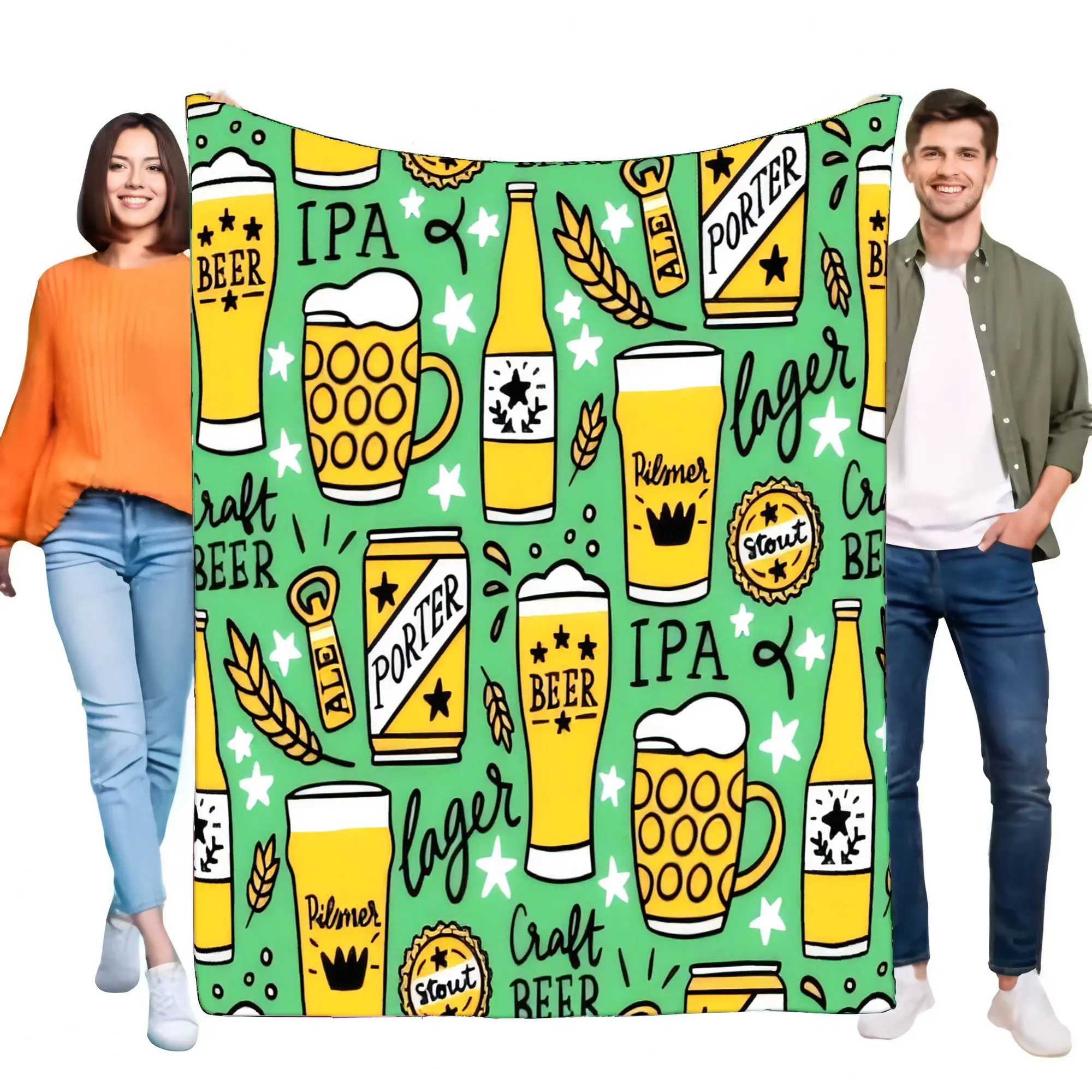 Gemütliche Decke zum Basteln von Bier, weicher Überwurf für Zuhause, Sofa, leichte warme Decke mit Retro-Biermuster, perfektes Geburtstagsgeschenk für Bierliebe