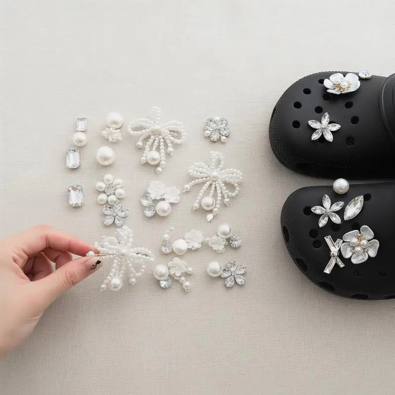 1 Set Fashion Shoe Decoration Women Ballet Shoes Charms Pack Luxury Pearl Rhinestone Flower Shoe Charms Kit DIY Shoe Accessories
