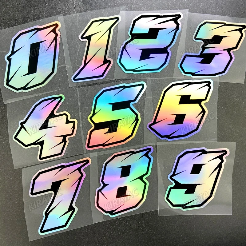 1Pc 0123456789 Arabic Numerals Laser Waterproof Vinyl Sticker Decal For Motorcycle Front Fairing Fuel Tank Scooter Decor
