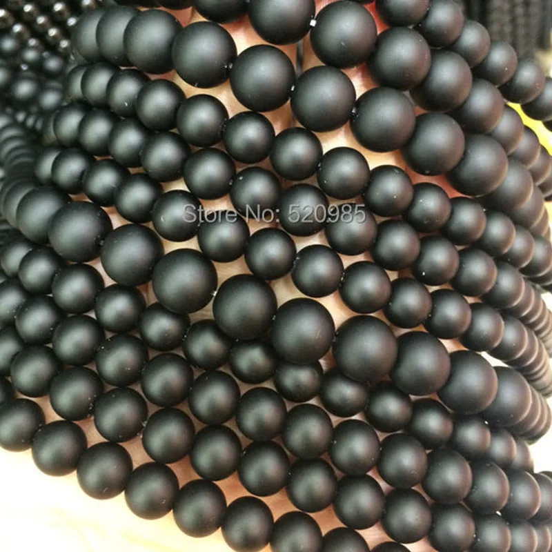 5A Quality !  Black Dull Polish Matte Onyx Agata Round Natural Stone Beads 16