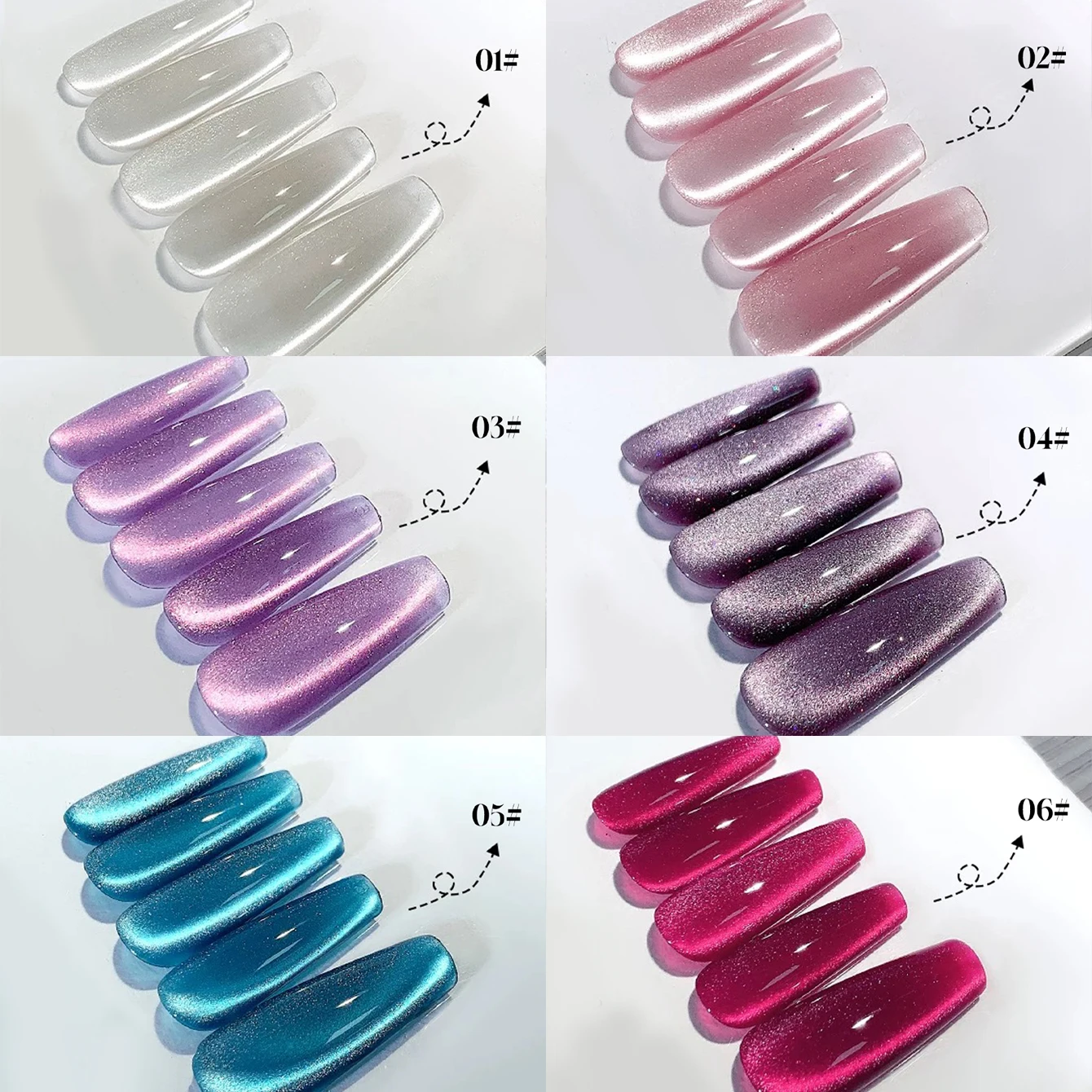 1-6PCS Glass Cat Eye Gel Nail Polish 2025 Best Selling Dragon Fruit Red Blue Purple White Velvet Glass Beads Nail Art Supplies