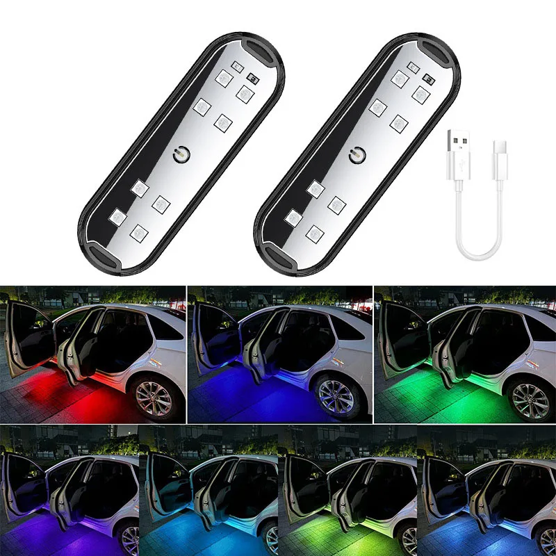 1/2 PCs Car Door Lights LED Welcome Light Magnetic Control USB Charging Auto Open Door Safe Anti-collision Emergency Signal Lamp
