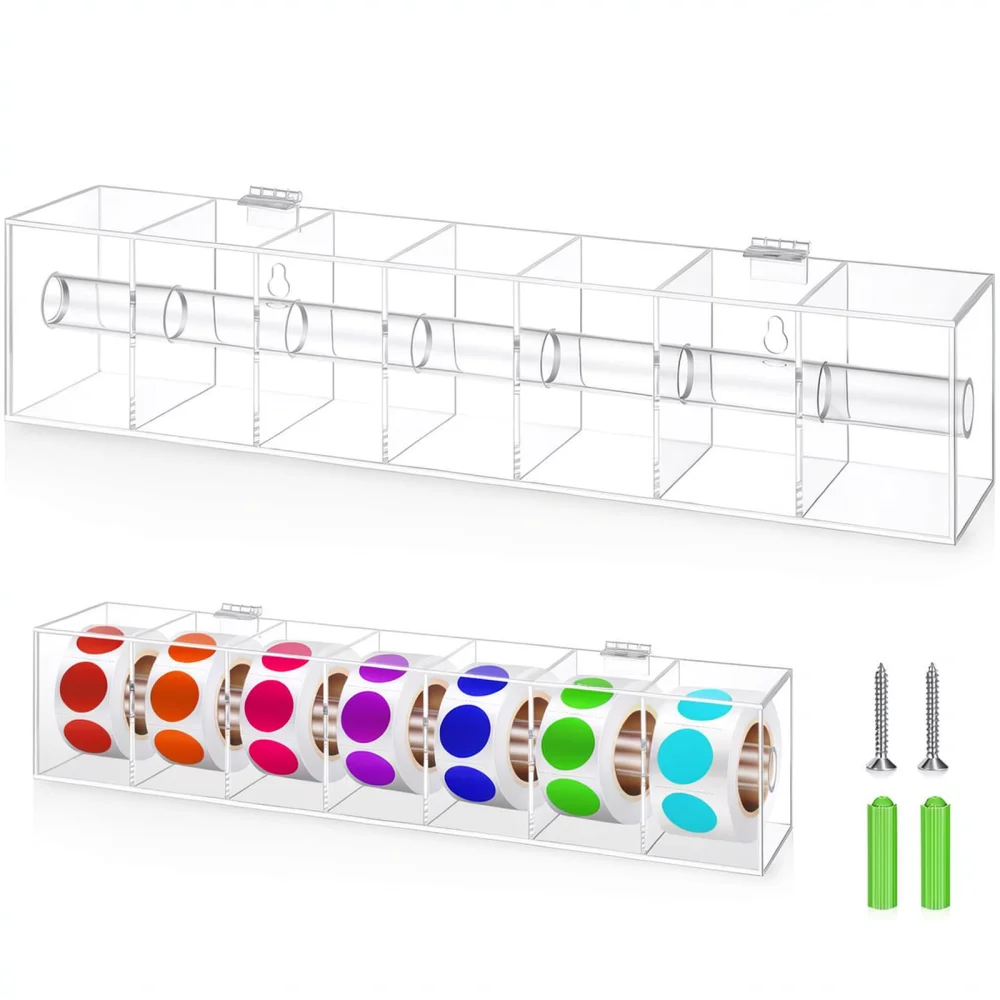 Food Label Dispenser Box For Caifan Acrylic Roll Holder Organizer Dustproof Clear Case For Home Office Tag Storage