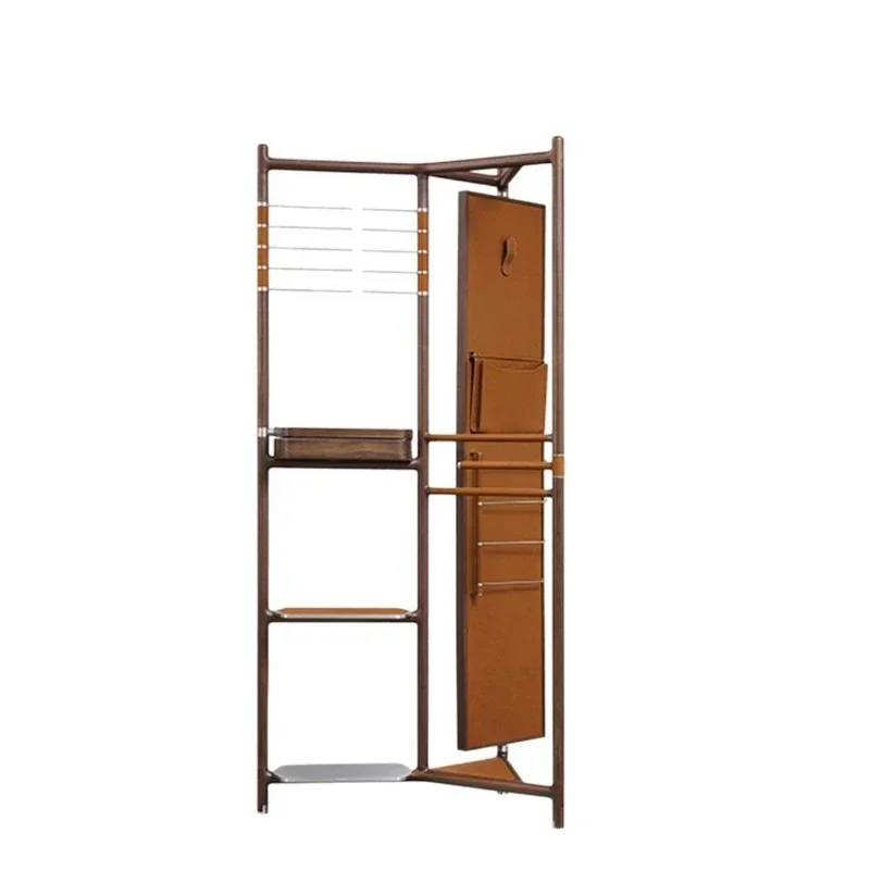 Italian minimalist coat rack, bedroom hanger, floor-to-ceiling North American black walnut solid wood stor ge rack