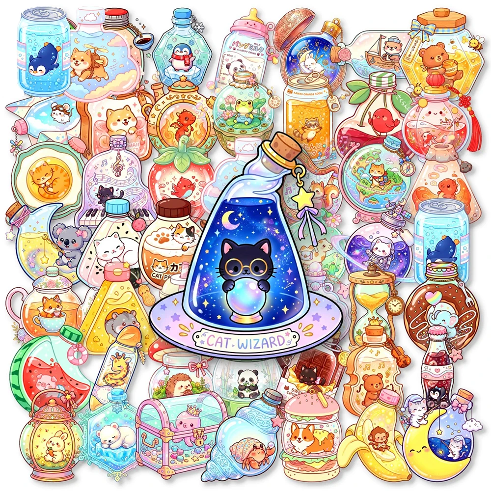 10/30/50pcs Transparent Cartoon Drink Bottle With Animal Stickers Aesthetic Graffiti Decal Guitar Phone Cute Sticker Fun for Toy