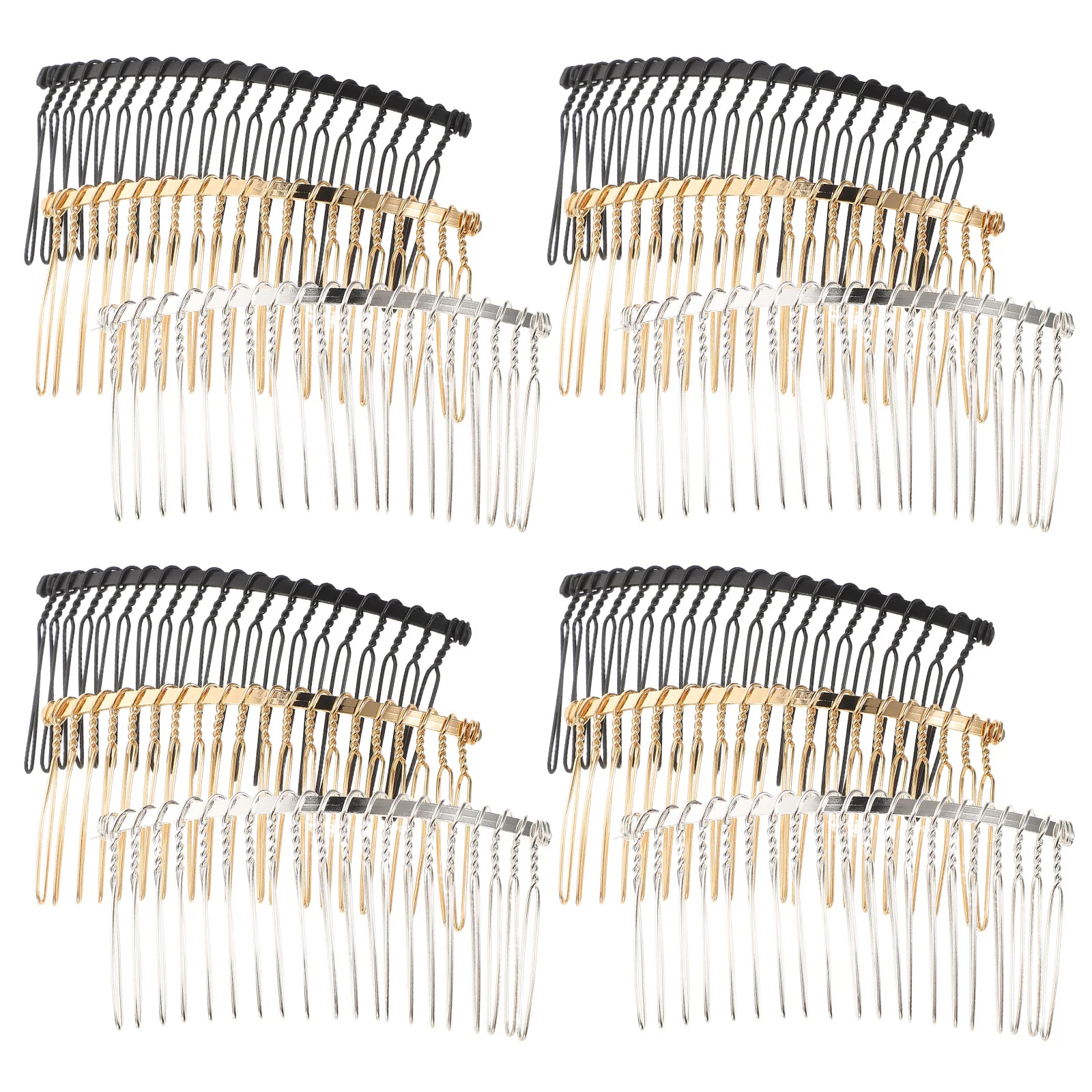 

12Pcs Metal Hair Side Combs 20 Fine Teeth Classic Colors Matte Black Gold Silver Slide Bun Holder Clips Bridal Hair Accessories