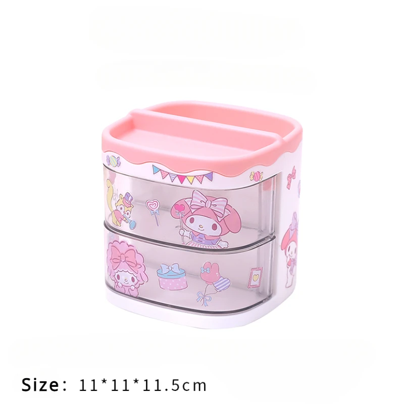 Miniso Sanrio Pen Holder Stand Storage Box Organizer Kuromi Cinnamoroll Melody Sticker Decor Stationary Cute Sanrio School Gift