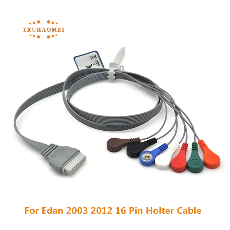 Holter ECG Cable For Edan Holter Recorder SE2003 SE2012 16 Pin ECG 5 Lead 7 Leads 10 Leadwires Snap 4.0