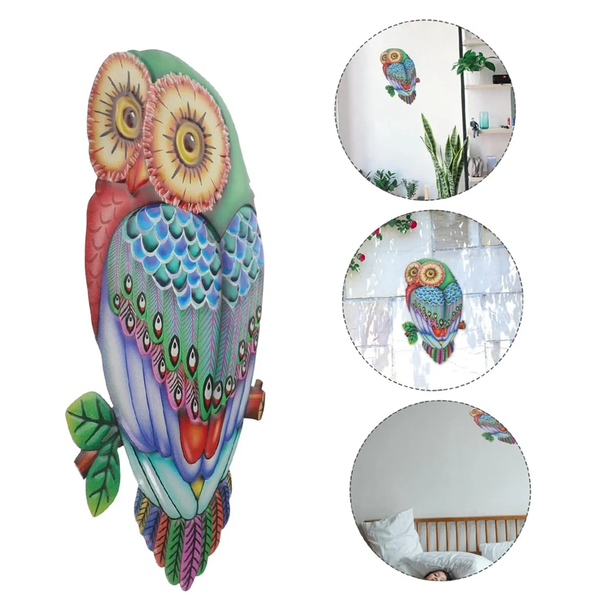 Wall Decoration Metal Art Hanging Metal Bird Wall Sign Hanging Bird Statue Owls Decor Colorful Owl Statue Home Decor B