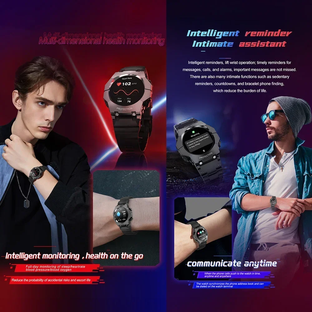 1.19 Inch Men Heart Rate and Blood Pressure Monitoring Smart Watch Men Sport Bluetooth Call Mecha Shell Smart Watch