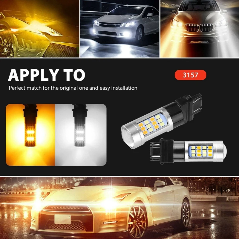 2X Error Free White/Amber 3157 42SMD 3528 LED DRL Switchback Turn Signal Parking Light Bulb