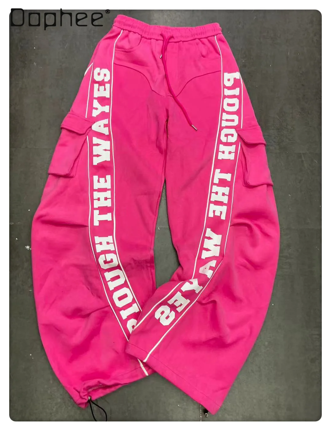 

European Style Pants for Women 2025 Autumn New Personalized Letter Print Side Large Pocket Loose Long Pants Cargo Pants Women