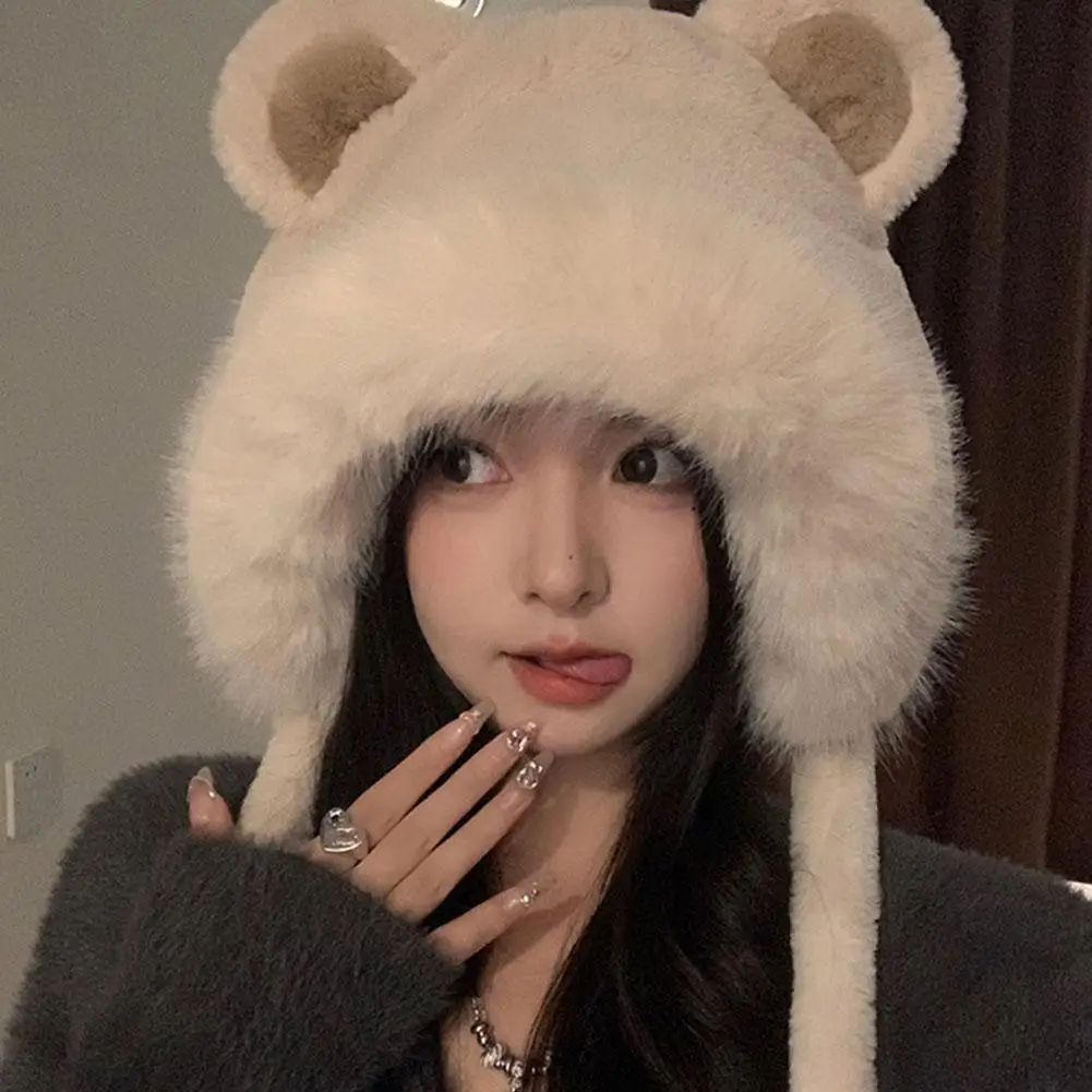 الكورية نمط سميكة الدب الأذن الدافئة أفخم ليو فنغ قبعة الخريف الشتاء الأطفال أزياء لطيف الدب حماية الأذن ضد البرد