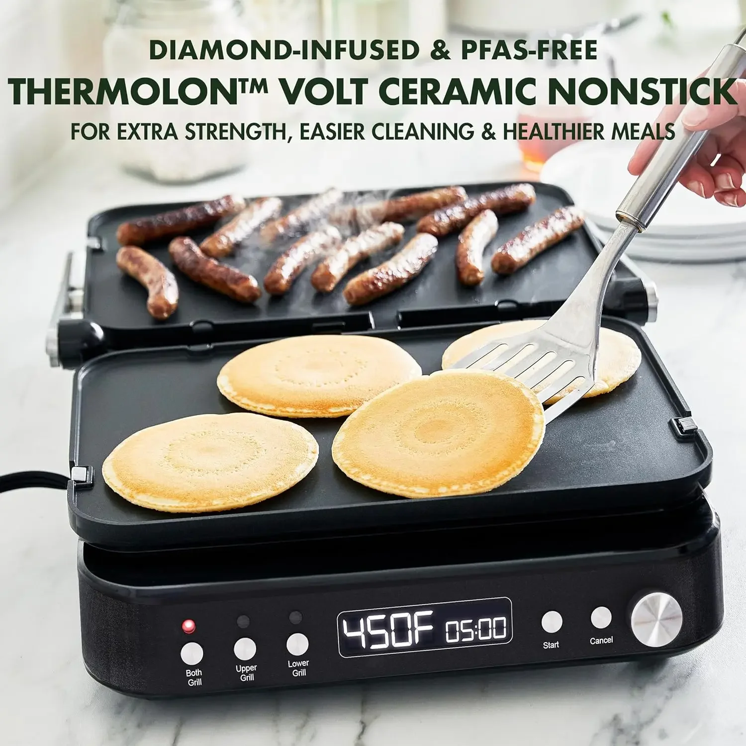 NEW 6-in-1 Multifunction Contact Grill & Griddle, Healthy Ceramic Nonstick Reversible Grill & Griddle Plates, Dual Heat