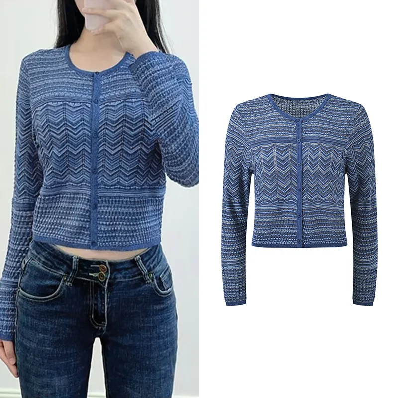 

2025 Summer New Faionable Young-looking Slim-fit ort Round-ne Knitted Open-cardigan Wave-pattern Commute Sle Women's ...