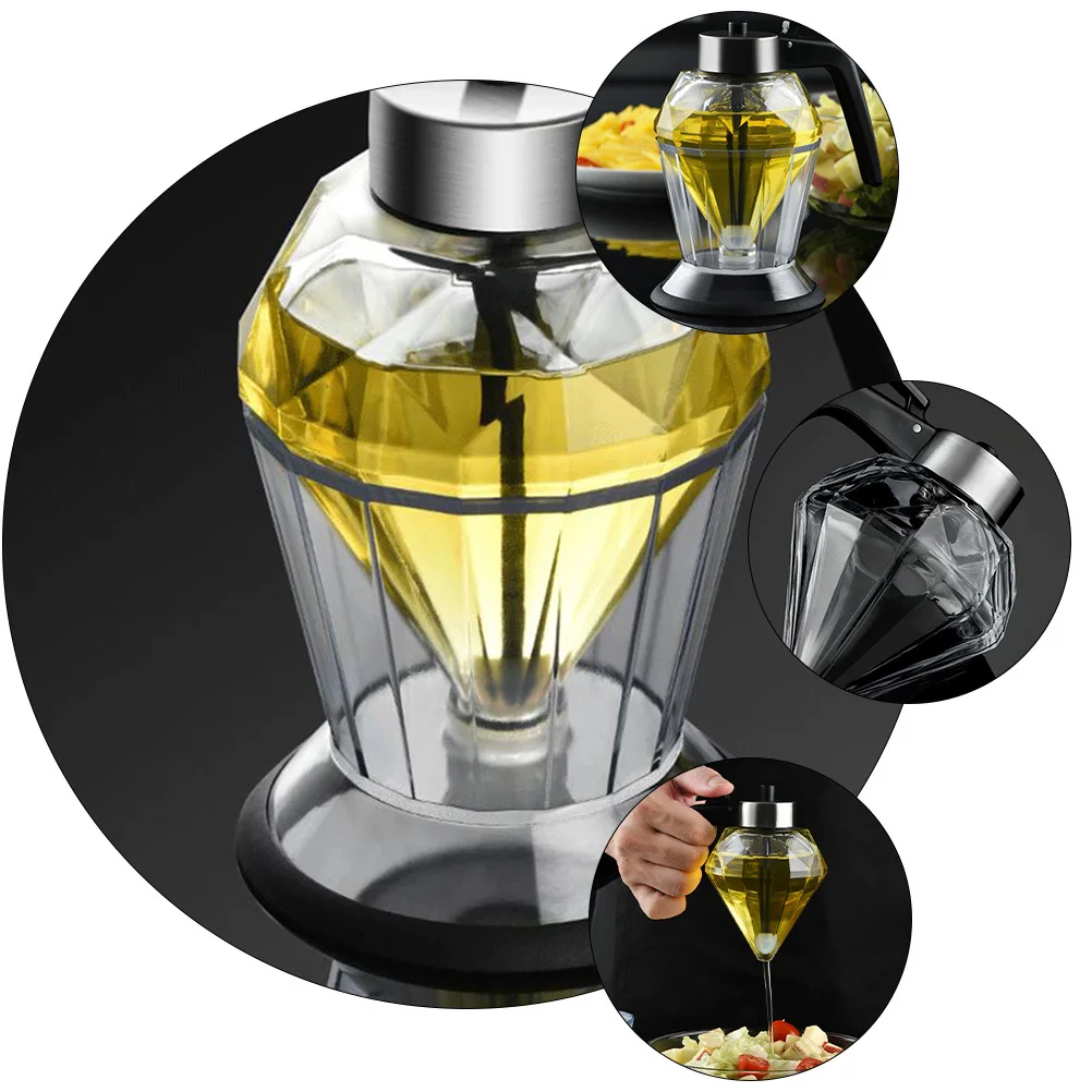

1Pcs Glass Oil Bottle Diamond Shape Press Style Oil Dispenser for Kitchen Use Leak Proof Silicone Pad Thickened Transparent Cup