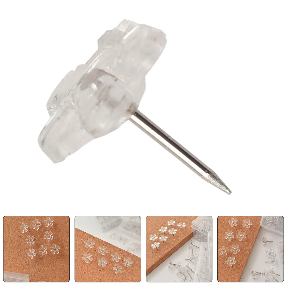 100 Pcs Flower Push Pins Cork Board Cute Clear Message Tacks Thumbtacks Decorative Pushpin Accessories