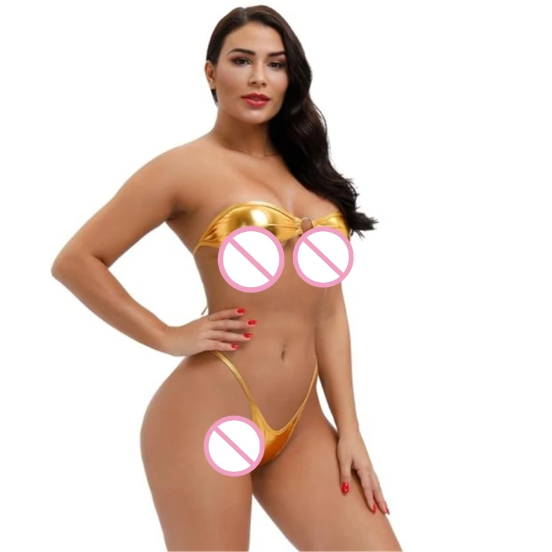 Women\'s Three Point Erotic Lingerie Set Lace Up Bra String Thong Strapless Set Sexy Porno Lingerie