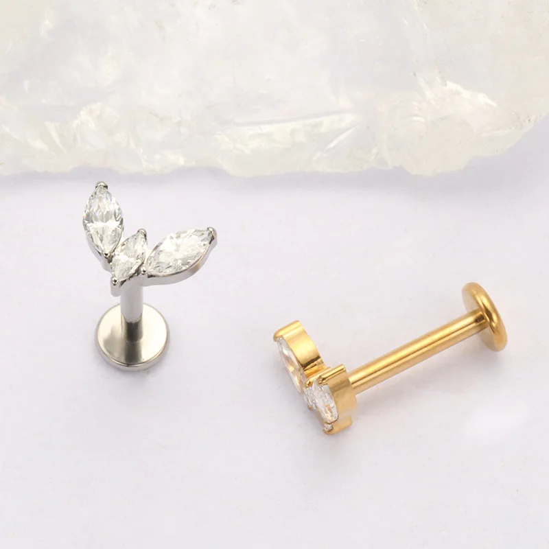 ASTM F136 Titan Marquise CZ Helix Conch Piercing Interner Helix Labret Lippen-Lab Daith Ohrläppchen Ohrstecker Nasenringe Körperschmuck – Detail 6
