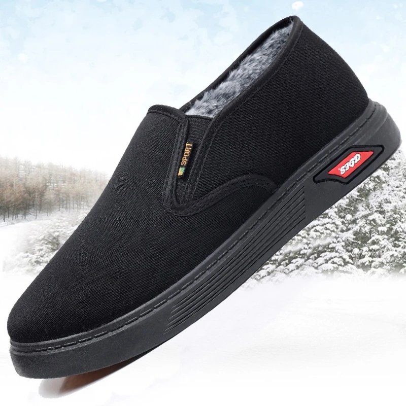 Winter Men Short Plush Warm Shoes Indoor Loafer Casual Suede New Suede Fur Black Cotton Platform Shoes Flats Platform Shoes