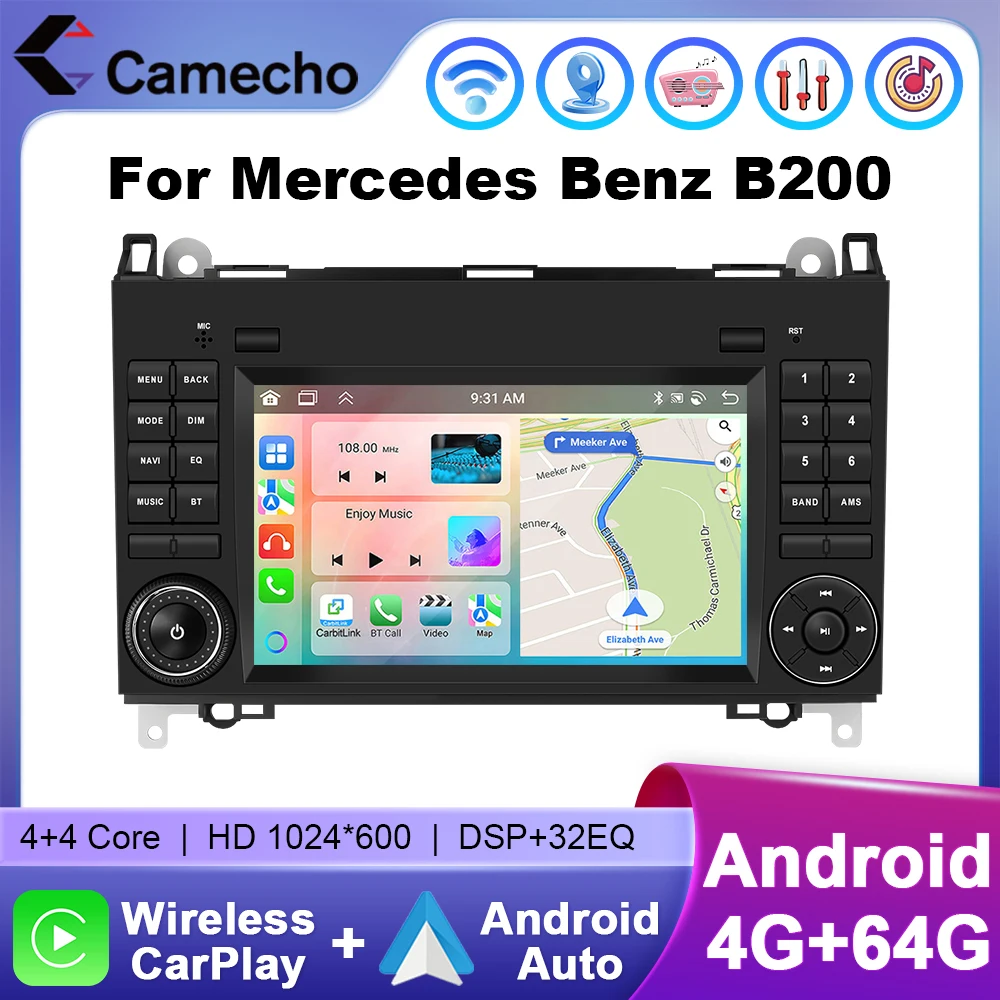 Camecho 7 4 + 64G Android Autoradio Per Mercedes Benz W169 W245 B200 W906 Sprinter W639 Vito Wireless CarPlay Auto Radio GPS