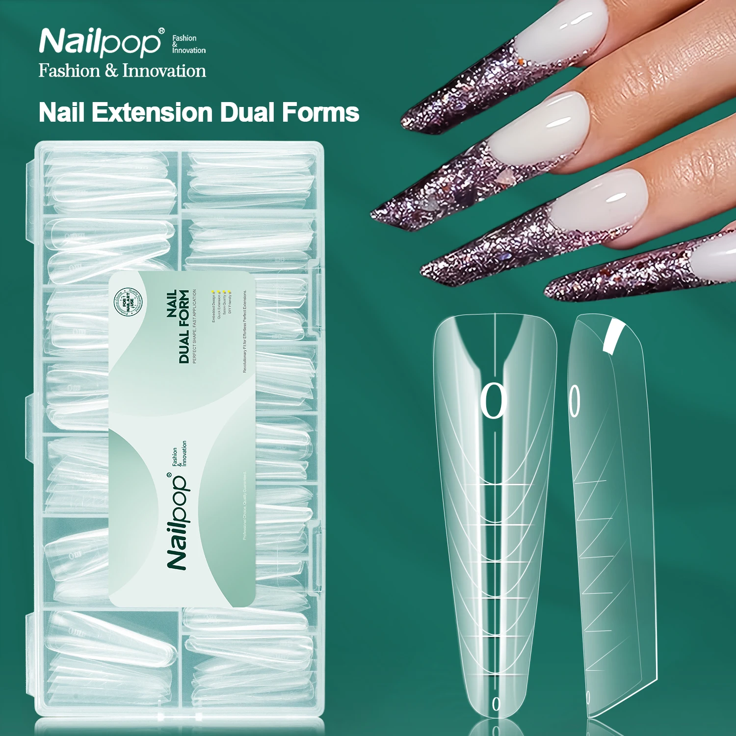 

Nailpop Ballet Nail Dual Forms 15 размеров, французский стиль, наращивание ногтей, профессиональные ногти, многоразовые, легкие для салона дома, сделай сам, 75/150 шт.